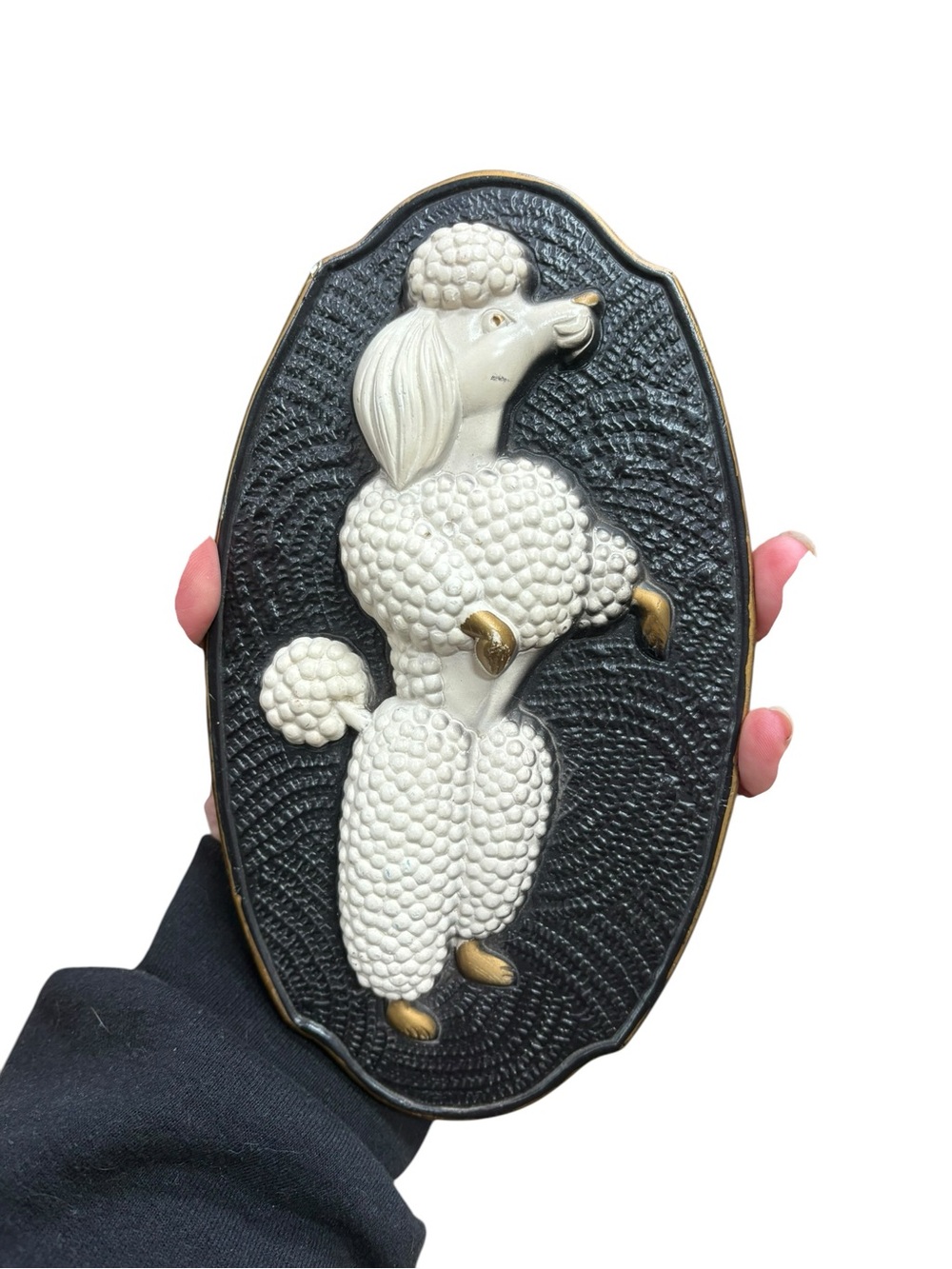 Vintage 60s White Poodle Black Wall Art Plaque Chalkware Dog - Picture 8 of 9